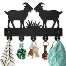 Goat Sheep Wood Key Holder for Wall Farm Animal Grass Meadow Wall Mounted Key...