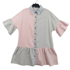 SHEIN Shirt Dress Women XL Multicolor Striped Colorblock Ruffle Babydoll 11866