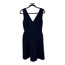 Vince Camuto dress Pixie Crepe v neck fit and flare blue size 12