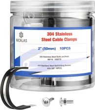 10Pcs 2 Inch Stainless Steel Cable Clamps and Stainless Screws,Rubber Coated Cus