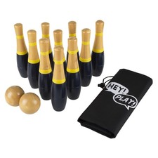 Juego de Bolos Césped Madera 8" con Bolsa de Malla 10 Pines Interior Exterior Niños
