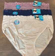 3 Pack Vanity Fair Flattering Lace Hi-Cut Nylon Brief Panties 13280 Sz 9 / 2XL