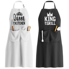 Matching King  Queen Apron Set - Couples Kitchen Gear with Deep Pockets, Waterp