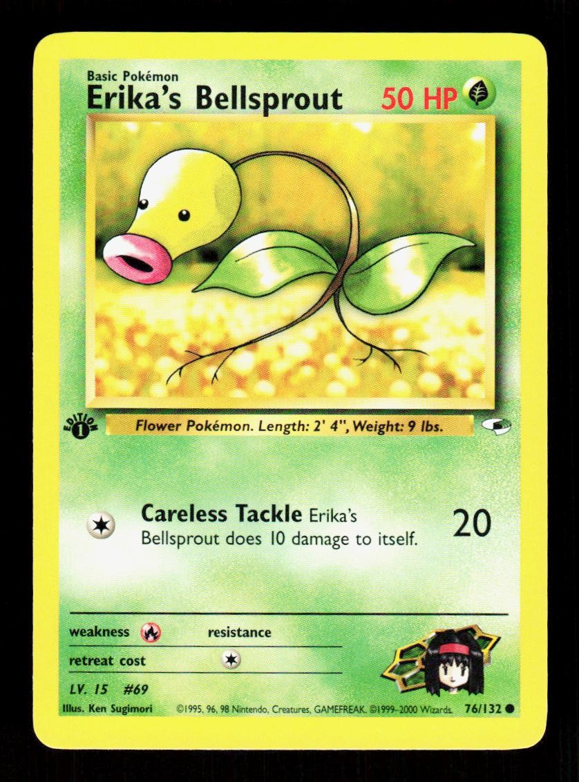 Erika's Bellsprout 76/132 Common Gym Heroes Pokemon 1st Edition LP