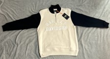 NWT Harley Davidson 1/4 Zip Pullover Cream/Black Sweater Men's Small RUNS BIG 