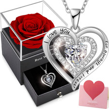 Rosa Eterna Regali,Fiori Rossi Conservati,Fatto a Mano Fresco Vero Argento 