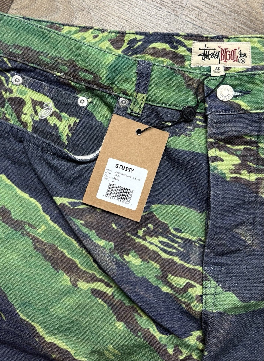 Stussy Big Ol' Jeans Camouflage Canvas Roomy Fit Green Men's