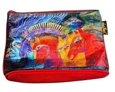 Laurel Burch Horses Cosmetic Bag Metallic Multicolor Makeup Pouch Zip