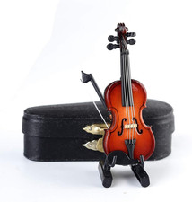 Wooden Miniature Violin with Stand, Bow and Case Mini Violin Musical Instrume...