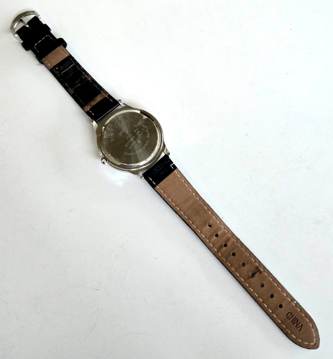 MZB Gen604 Silver Tone Round Case Quartz Wrist Watch Black Strap New Battery