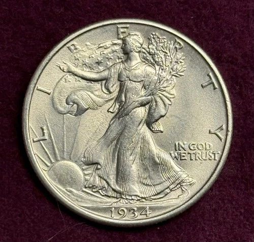 Mint State 1934-P Walking Liberty Silver Half Dollar, Orig Uncirculated
