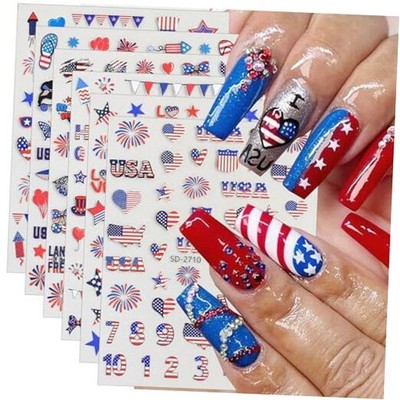 6 Sheets 5D Independence Day Nail Art Stickers 4th of July Special D design-4