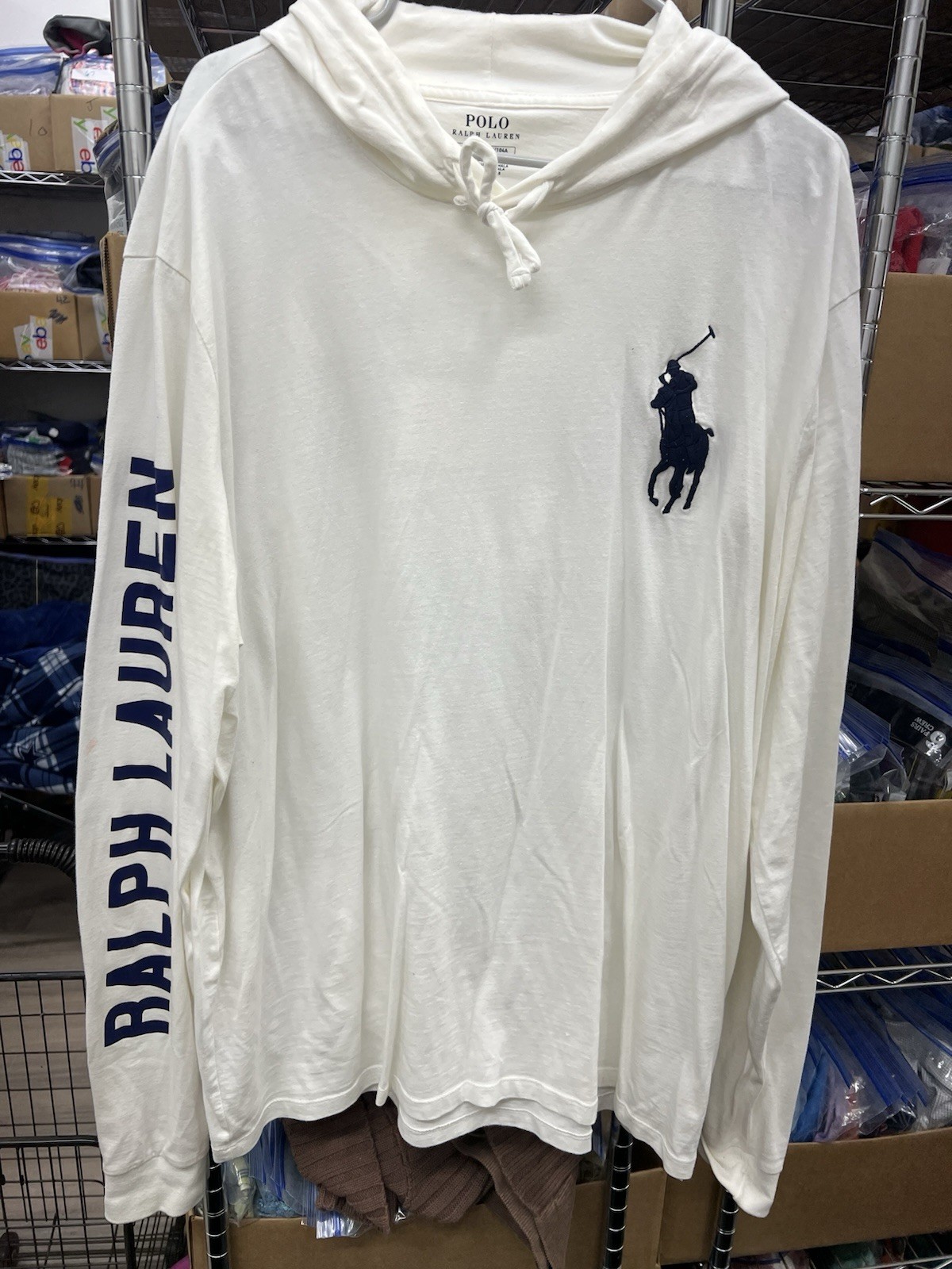 Polo Ralph Lauren uomo manica lunga big pony bianca felpa con cappuccio taglia XL