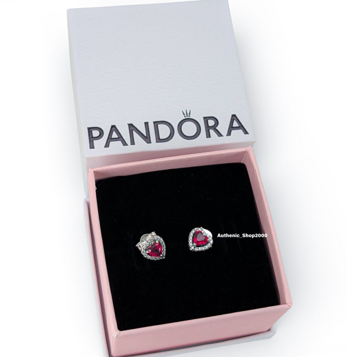 NEW 100% Authentic PANDORA 925 Pave Elevated Red Heart Stud