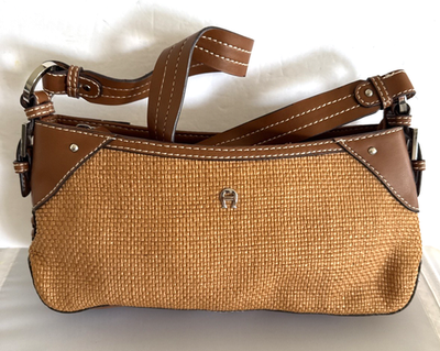 Etienne Aigner Woven Jute & Leather Brown Caramel Vintage  display picture 3