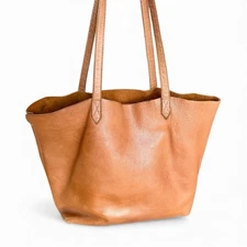 CUYANA Cognac Leather Tote Cruise Bag L Double Strap Boho Hobo Slouchy Travel