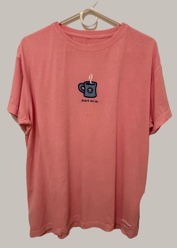 Life Is Good Women’s XL T-shirt ~ New with Tags ~ Pink “Start Me Up” Coffee Cup