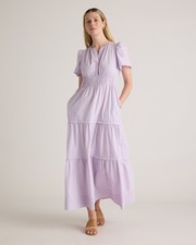Quince Women 100% Organic Cotton Poplin Tiered Maxi Dress Pastel Lilac L