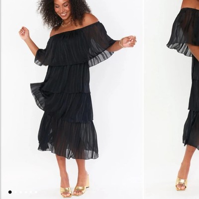 Show Me Your Mumu Lana Midi Dress Sz XL Black Tiered Off the Shoulder Semi Sheer