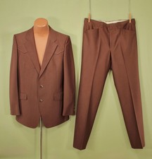 Men's VTG 70s Brown 2 PC Western Leisure Suit Sz M 1970s Polyester Disco