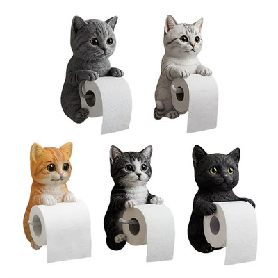 Cat Roll Holder Resin Wall - Creative Paper Holder Bathroom Kitchen Kittens 