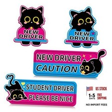 4 Pack Black Cat Student Driver Sticker Magnet for Car - Please Be 4pcs-Cat