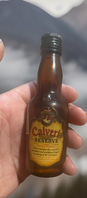 Vintage Calvert's Reserve Whiskey  Mini Bottle North Dakota Tax Stamp Amber