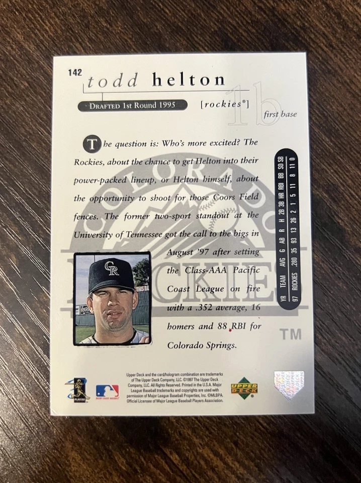 1998 Upper Deck Special F/X - Star Rookie #142 Todd Helton Colorado Rockies - Image 2 of 2