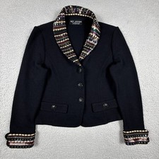St John Evening Blazer Womens Black Marie Gray Santana Sequin Beaded Knit Jacket