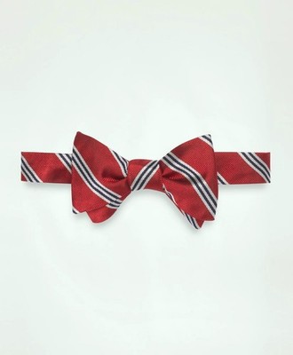 BROOKS BROTHERS Boys Red Striped  Red Fleece  Adjustable Bow Tie Tuxedo Silk NEW