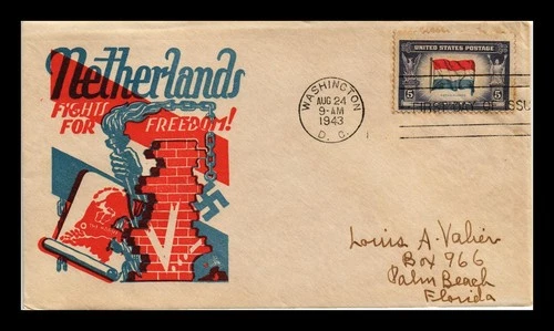 US COVER NETHERLANDS OVERRUN COUNTRIES FDC SCOTT 913 CACHET CRAFT
