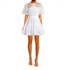 Delfi Collective Women's Paloma Lace Sleeve White Mini Dress Size Large