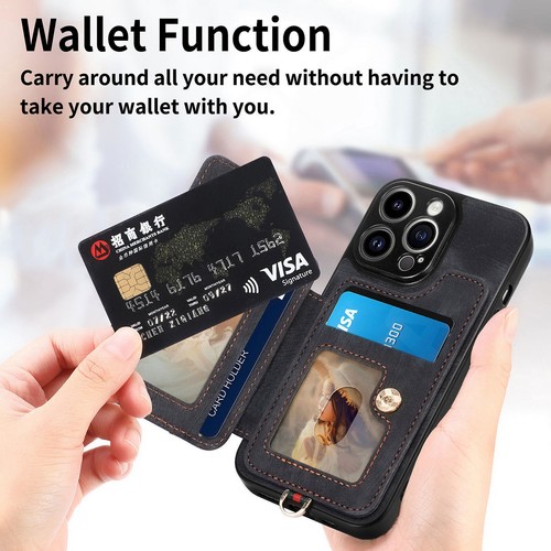 Ring Stand Leather Card Slot Phone Case For iPhone 14 13 12 11 Pro Max XR 8 7 6 - Picture 79 of 84