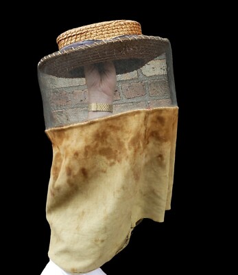 BEEKEEPER HAT VINTAGE MASK ANTIQUE STRAW BOATER RARE ODDITY BEES HONEY FASHION