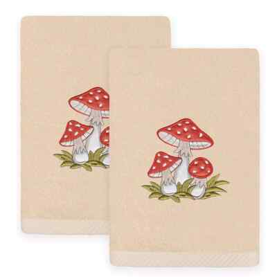 Linum Home Textiles Embroidered Red Mushroom Bath Hand Towels Set of 2 NEW