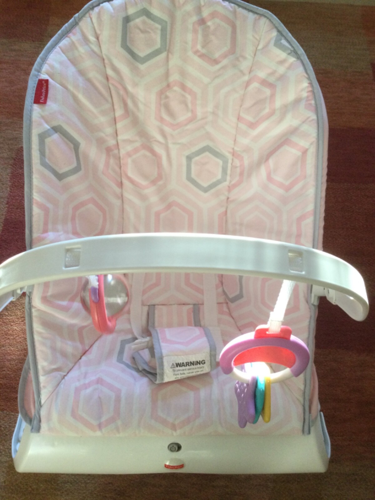Fisher Price pink baby bouncer and soother. very good condition. Max wt