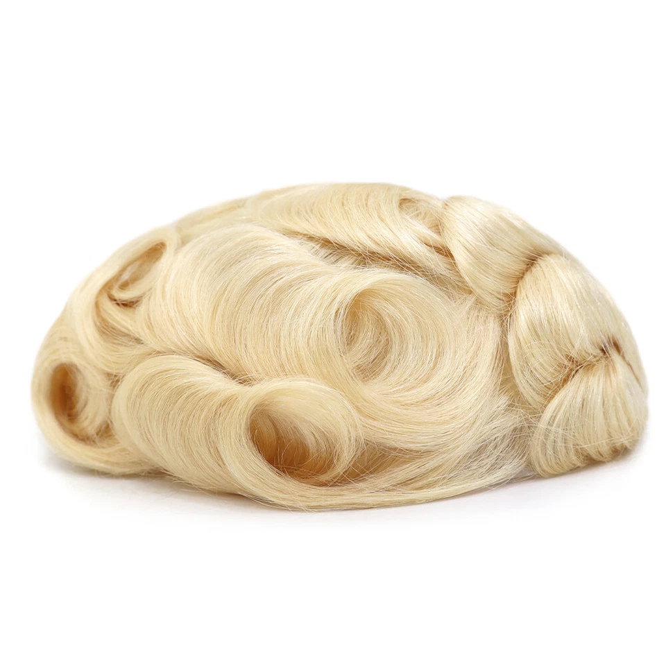 Peluca de pelo para hombre Toupee cabello humano ultra 0,04 mm piel delgada en bucle en V 8x10 Foto 3 de 4