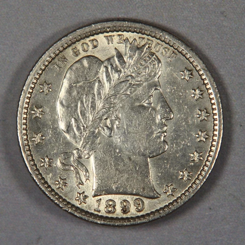 1899 Barber Silver Quarter - AU/BU Details (light cleaning)