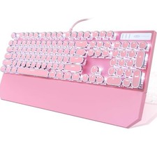 Pink Retro Typewriter Style Mechanical Keyboard 104-Key with White Backlit