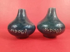 mcm Salt & Pepper shakers EXPO 67 blue-ish green color ceramic vtg 1967 birthday