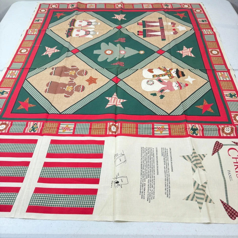 Panel de tela muelles vintage ámense unos a otros Navidad verde rojo algodón Foto 2 de 4