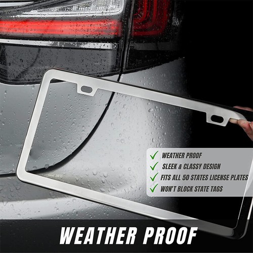 2pcs Silver Chrome Plated Rust Stainless Steel License Plate Holder Weatherproof - Foto 5 di 8