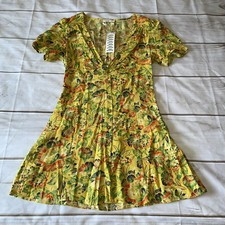 New Urban Outfitters Linen Blend Bettie Twist Front Yellow Floral Dress Size S