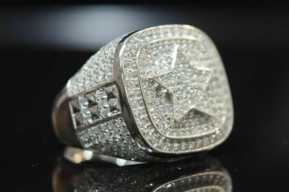 3 克拉圆形切割实验室钻石男式结婚戒指 14K 白金饰面 — 第 2/4 张图片