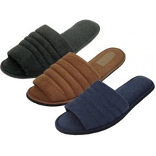 Men's Cotton House Terry Slippers Black Brown Navy Blue Sizes S-XL New