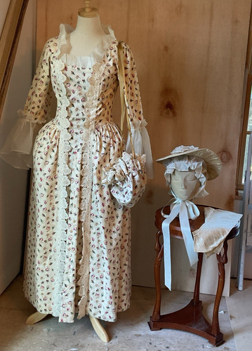 Woman's 18th Century Colonial Clothing, 11 Piece Formal Gown with Accessories Sm