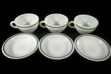 Corning Decor Hornblower Set of 3 Small Bowls & 3 Cups with Green Stripes 