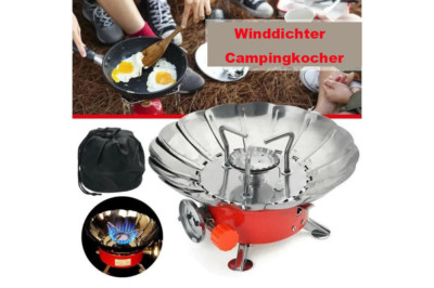 Butane Gas Stove Portable Expanding Windshield Outdoor Cooker 2800BTU StoragBag