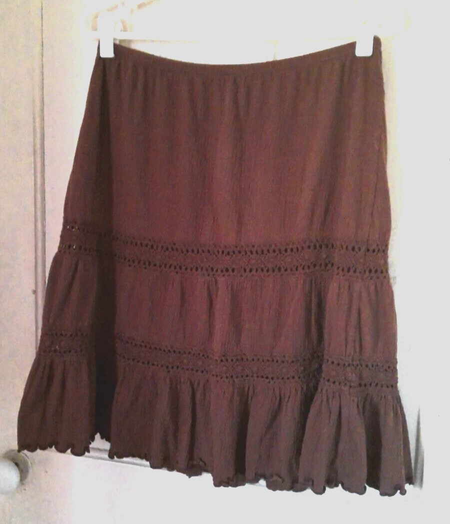 Vtg. Xhilaration Brown Horizontal Gathered Panel Skirt, Lined, Sz.M