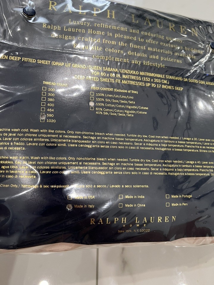 Ralph Lauren Home Queen DeepFitted Sheet Italy Floral New In Package